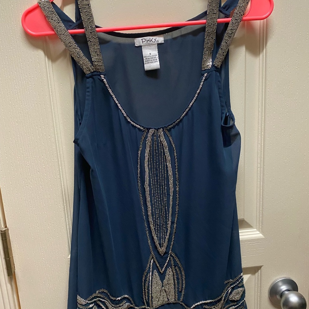 Sheer blouse with beaded straps and beaded detail